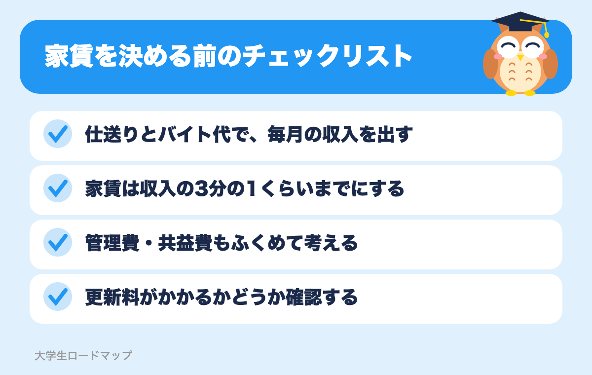 家賃を決める前のチェックリスト