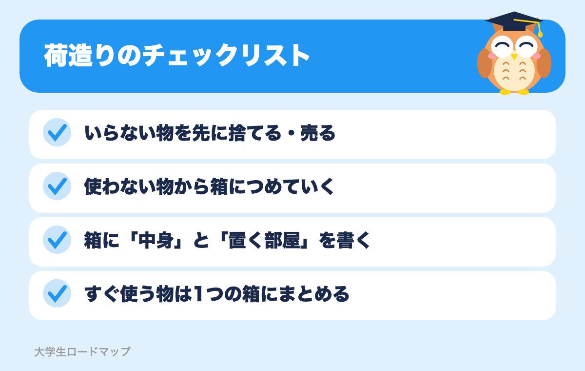 荷造りのチェックリスト