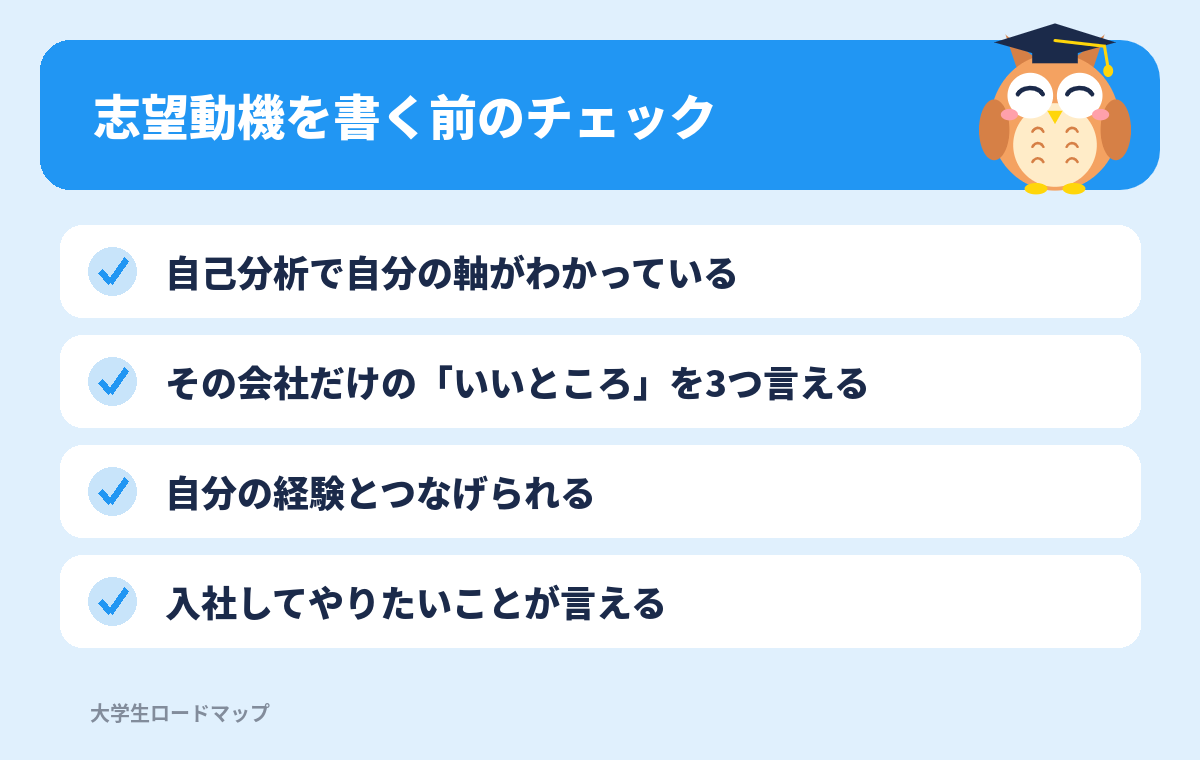 志望動機を書く前のチェックリスト